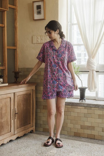 印度木刻印睡衣套裝_粉