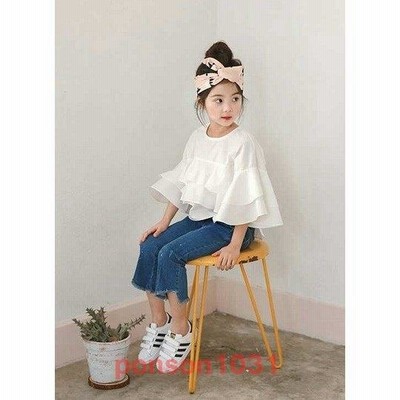 キッズ子ども服（女の子）ブラウスフォーマルフリル長袖シャツ無地ホワイト白Tシャツ卒園式入園式入学式フォーマル韓国子供服シンプル可愛い