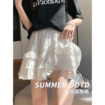 白色蛋糕裙短款女夏小個子高腰顯瘦芭蕾風半身裙蕾絲a字蓬蓬短裙