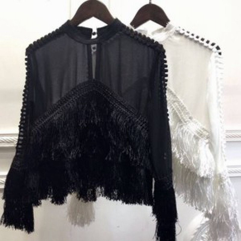シャツ ブラウス フリンジ付き スタンドカラー 透け感 春夏 長袖 お出かけコーデ レディース トップス 海外ファッション 結婚式二次会 通販 Lineポイント最大1 0 Get Lineショッピング