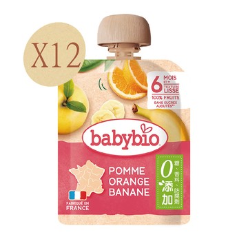 【法國Babybio】生機蘋果香橙香蕉纖果泥90gX12