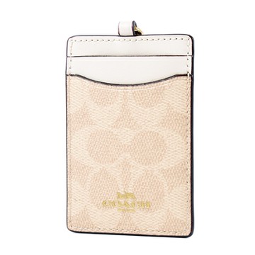 COACH 緹花LOGO防刮皮革識別證掛帶票卡夾-灰褐