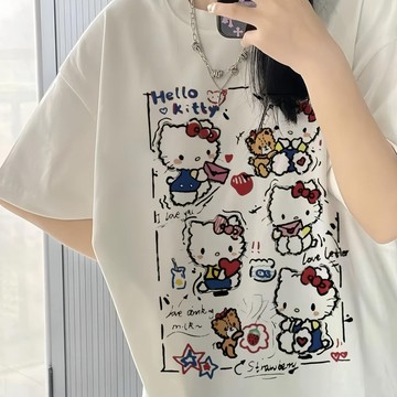 短袖T恤✨HelloKitty短袖t恤學院風2025新款初中高中學生寬松ins半袖上衣