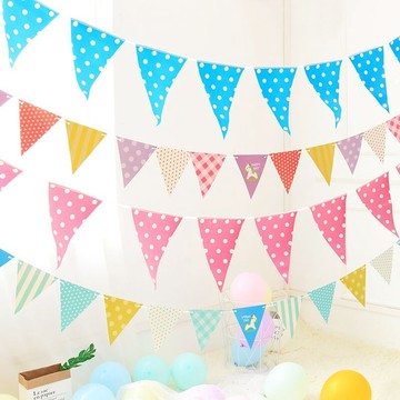 生日派對三角旗拉旗裝飾兒童節背景墻布置彩旗卡通幼兒園掛飾拉花