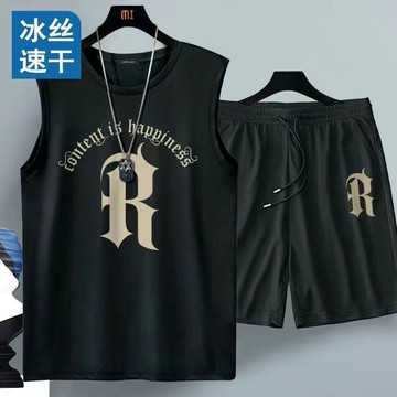 【夏季】100公斤大碼 冰絲背心男短褲套裝 網眼背心 透氣大碼運動籃球服 無袖t恤男1/2件