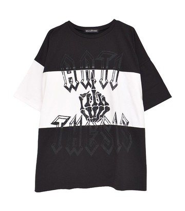 骨手拼接寬版T恤 / 黑色 / 白色 / F size / hellcatpunks / hcp-t-0119