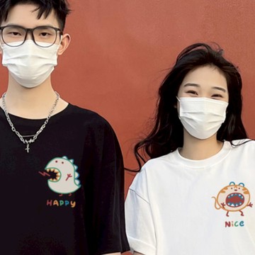 S~XL 左胸 張嘴怪獸Happy Nice 純棉 短T 情侶T【Y0951】MIT 情侶裝 快速出貨 短袖T 團體服
