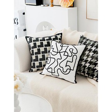 黑白色藝術線條INS風輕奢高級抱枕套腰枕靠墊現代高檔沙發靠枕