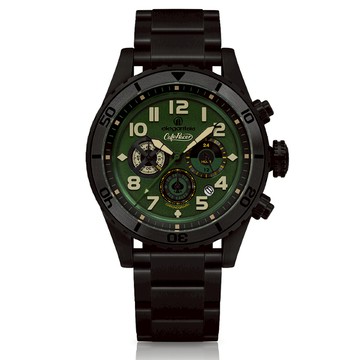 elegantsis 傑本尼氏 ELJR23QS-TONUP-VG02MA 新咖啡騎士三眼計時腕錶 綠面 48mm