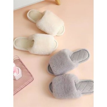 新款秋冬日式純色毛毛拖鞋防滑居家用棉拖女網紅地板拖鞋保暖舒適