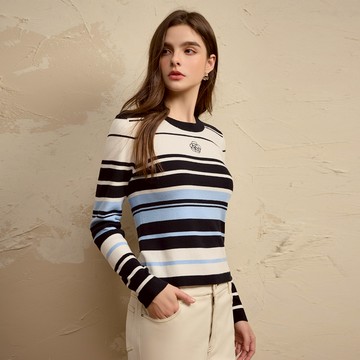 SO NICE 山茶花撞色針織上衣