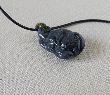 純銀【永恆‧諾言】冰烏雞九尾狐翡翠韓國蠟線項鍊*招財、防小人