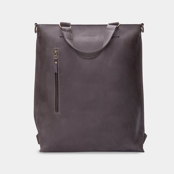 灰色復古皮革兩用包 - 皮革背包與肩背包