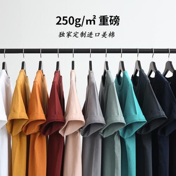 250g重磅純棉短袖t恤純色白色厚實寬松休閑百搭 打底衫上衣男女款