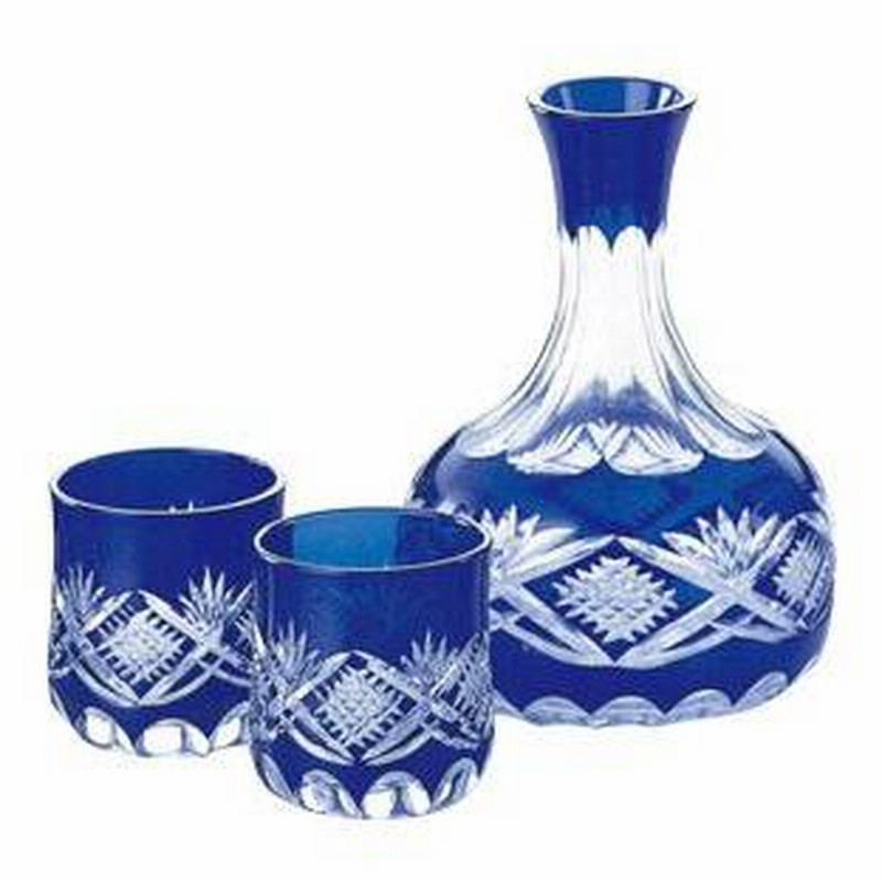 江戸切子 徳利 酒器セット（徳利×1・盃×2） ルリ 江戸切子