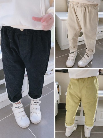 冬季新款 中小童保暖加絨加厚休閑褲 男女童寬松舒適純色褲子1入