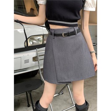 夏季大碼灰色半身裙胖mm梨型身材顯瘦高腰休閑西裝短裙包臀a字裙