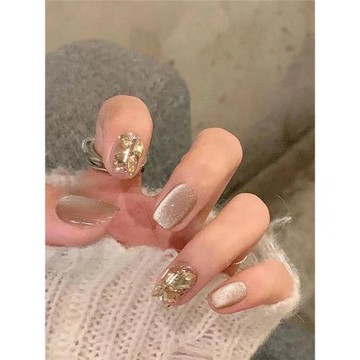 Lilynail純欲晶石貓眼香檳鉆手工穿戴甲秋冬短款2024新款美甲貼片