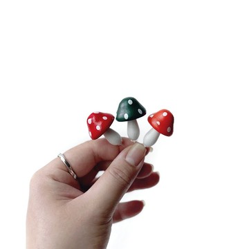 (現貨) 盆栽裝飾 木質仿真蘑菇擺飾 綠/橘/紅 微景觀插飾