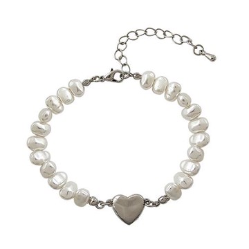 Jpqueen 純潔愛心甜美炫銀造型珍珠手鍊(銀色)
