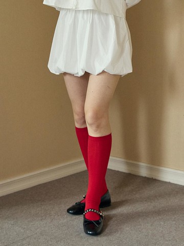 [2EA 1SET] BASIC KNEE HIGH SOCKS RED