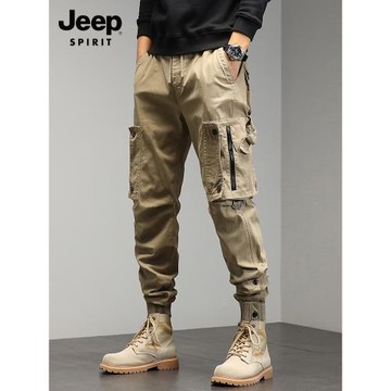吉普夏季美式工裝褲男士薄款束腳寬松休閑褲韓版潮牌痞帥九分褲子