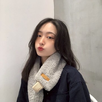 仿羊羔毛小圍巾女冬季韓版學生可愛少女軟妹百搭純色短款圍脖ins1入