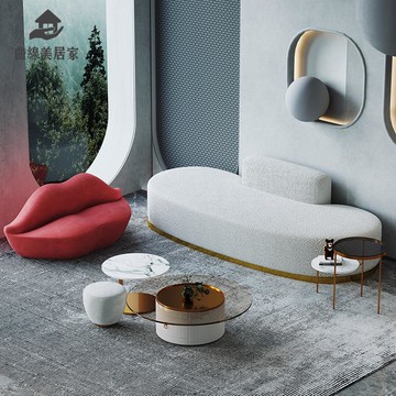 科技布沙發 小戶型 款 美容院沙發 休息區接待 輕奢弧形簡歐qxm9061