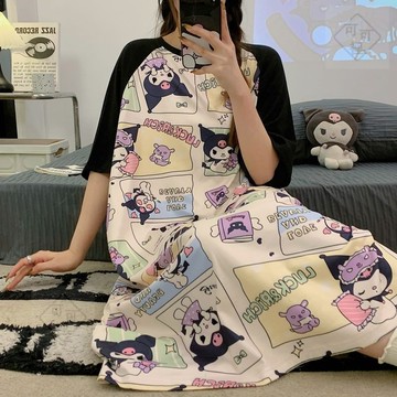 可可裡♦️ 睡裙 超大碼   ins風 睡衣 女夏季 短袖可愛 寬鬆 中長款 家居服 加肥加大 連衣裙