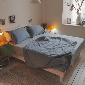 頂級絲滑-天際霧藍 薄床包小被被組(100支) 100%天絲 台灣製