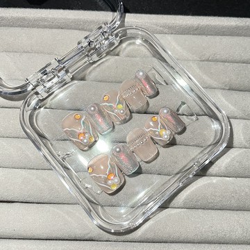 珍珠人魚】夏日冰透純手工光療美甲假指甲貼片穿戴甲可拆卸短批髮