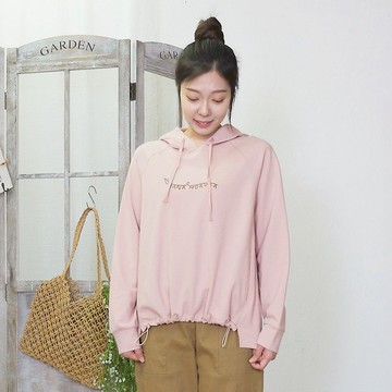 Hana Mokuba 插肩袖前短後長彈力繩收口休閒帽T