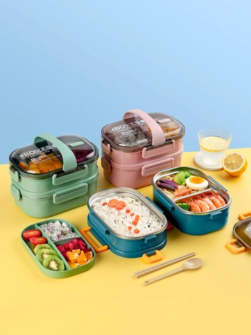 304不銹鋼分隔雙層飯盒學生餐盒套裝上班族女便攜便當盒食堂打飯