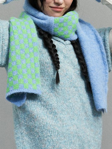 Checkerboard Pattern Recycled Polyester Towel Muffler [MULTI BLUE]