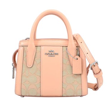 COACH CT756 ANDREA 緹花織布手提兩用小廢包.淺粉
