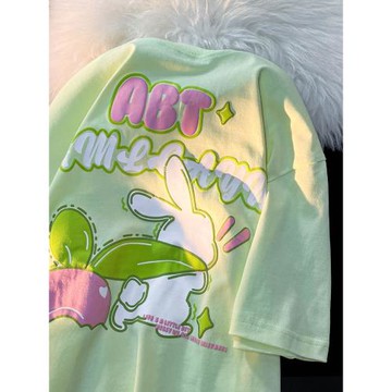 KKyesiou日系立體兔子印花情侶短袖T恤男女小眾學院休閑百搭上衣