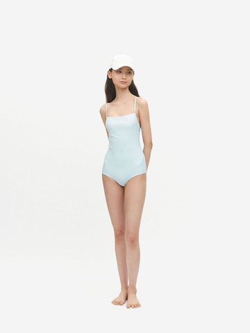 Powder Blue Cecile Seersucker Maillot Swimsuit