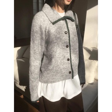 Codibook｜韓國 wonderwonder 魯佩拼接線條寬鬆翻領針織外套［預購］針織外套 女裝