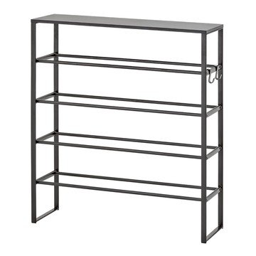 【H&R安室家】質感工業風黑色系四層鞋架/置物架(附掛鈎)SH116A