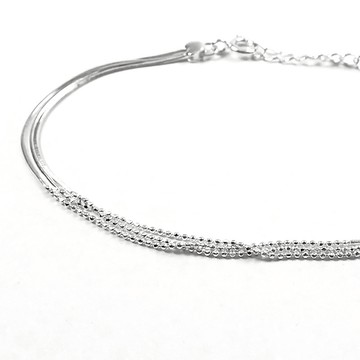 極簡 | 三排珠珠優雅細蛇鍊925純銀可調整手鍊