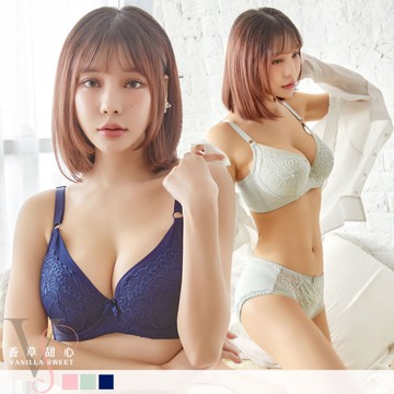 蕾絲抹胸機能包覆大尺碼成套內衣【30004】香草甜心 DE罩杯 蕾絲內衣 大尺碼內衣