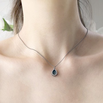 黑玉項鍊 梨形 - 天然翡翠 - 保證A玉