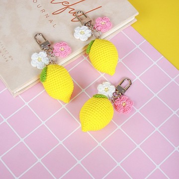檸檬鑰匙扣，鉤針水果鑰匙扣，袋掛鑰匙扣