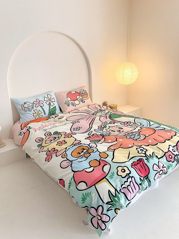 花叢仙子100%棉可愛少女粉色宿舍寢具床上四件套