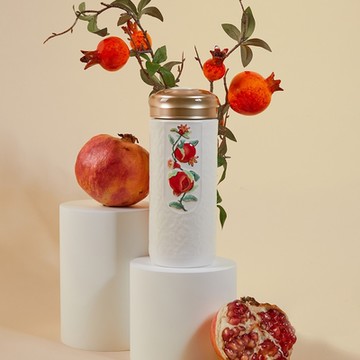 乾唐軒活瓷 榴花碩果隨身杯 / 大 / 雙層 / 描金 / 牙白 330ml