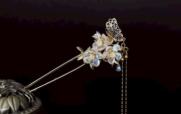 捷克琉璃黃銅蝴蝶手作髮簪發釵漢服配飾