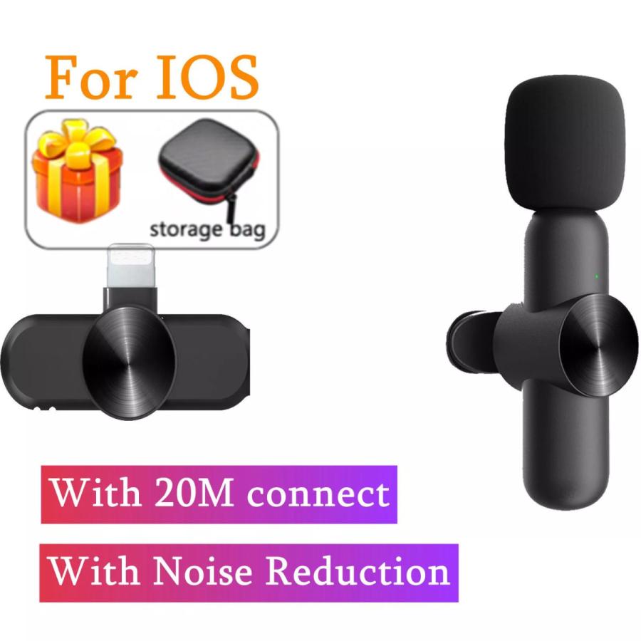 Noise Reduction Wireless Lavalier Microphone Video Recording Mini Mic for I