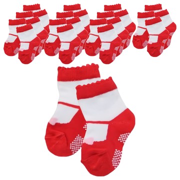 D&G KIDS 蝴蝶結仿鞋造型寶寶襪 - D375 紅色  8~12cm  12雙