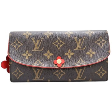 LOUIS VUITTON LV 路易威登 棕/紅色 原花 帆布 Portefeuille Emily 釦式長夾 M62941 【二手名牌BRAND OFF】