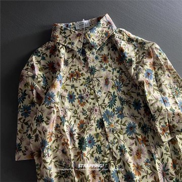 STRAPPING田園雛菊印象碎花短袖花襯衫男女夏威夷沙灘INS復古日系